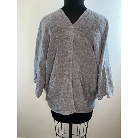 Kim Bernardin PARIS Lagenlook Gray Linen 3/4 Sleeve Tie Front Top Shrug M Medium - Picture 4 of 7